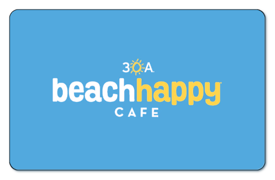 beach happy cafe logo over blue background